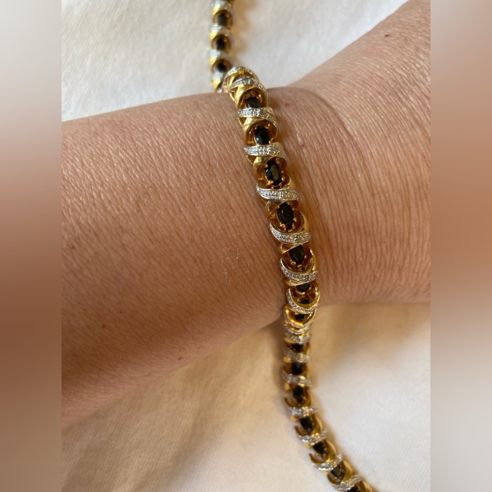 Marked SETA Vintage Bracelet with Faux Black Gemstones Clear Accents